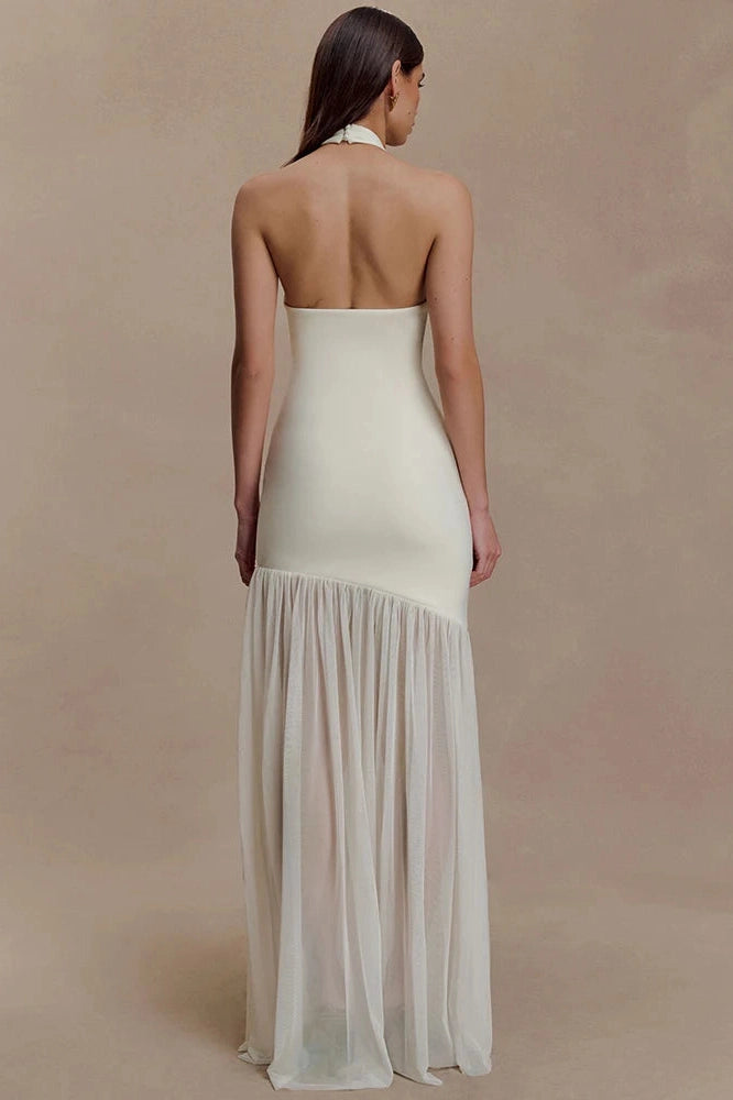 Glorol - Hollow Out Backless Patchwork V Neck Sleeveless Bodycon Maxi Dress