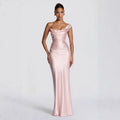 Glorol - One Shoulder Sleeveless Pleated Lace-Up Maxi Dress