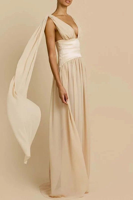 Glorol - Sleeveless V-Neck High Waist Pleated Maxi Dress