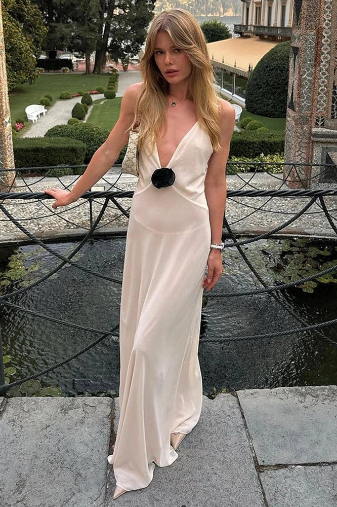 Deep V-Neck Sleeveless Backless Maxi Dress