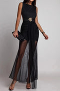 Glorol - Hollow Out Sleeveless Slim High Waist O-Neck Backless Maxi Dress