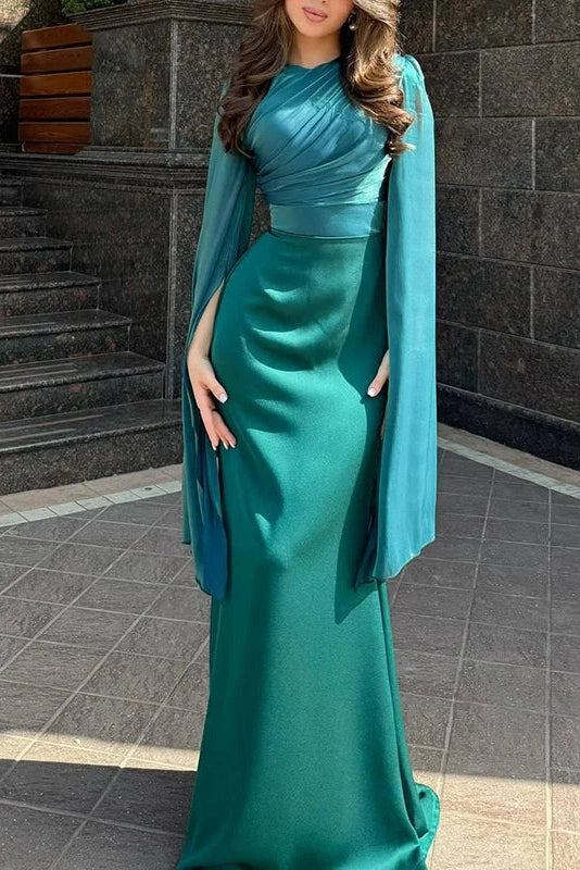 Glorol - Elegant Flare Sleeve Bodycon Slim O Neck Maxi Dress