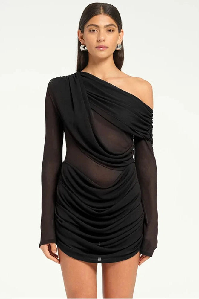 Glorol - One-Shoulder Sleeve Backless Mini Dress