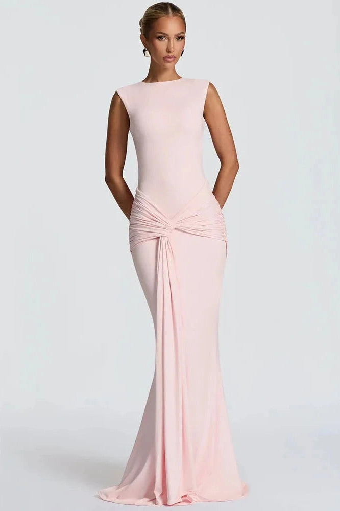 Glorol - Backless O Neck Sleeveless High Waist Maxi Dress