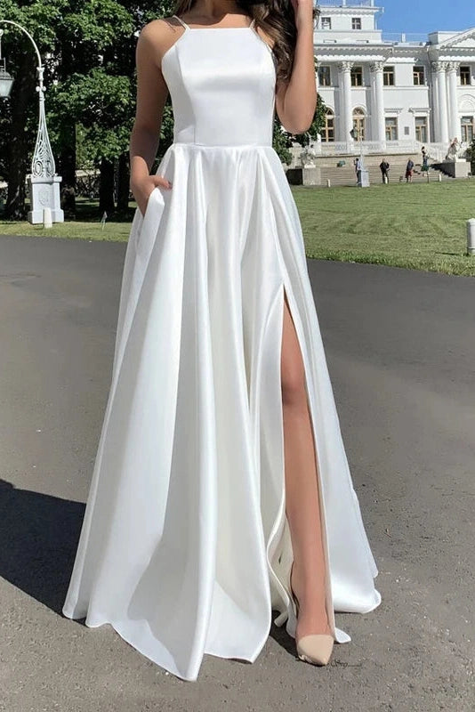 Glorol - Sleeveless Slim High Waist Pleat Square Collar Maxi Dress