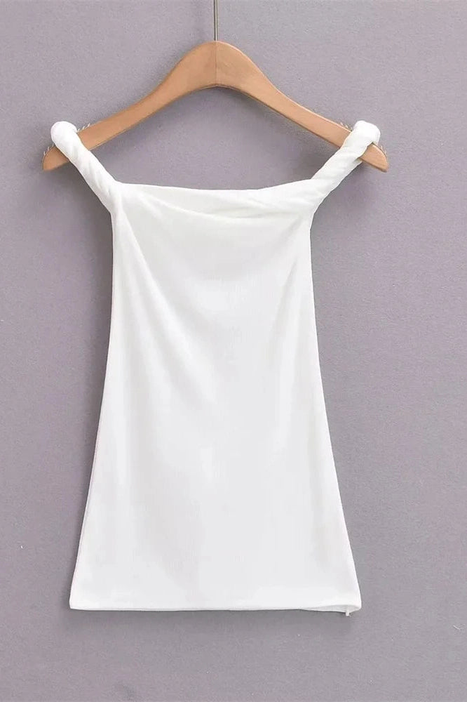 Glorol - Off-Shoulder Slim Backless Pleated Strapless Top