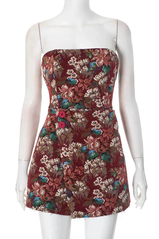 Glorol - Off-shoulder Strapless Backless Print Bodycon Mini Dress