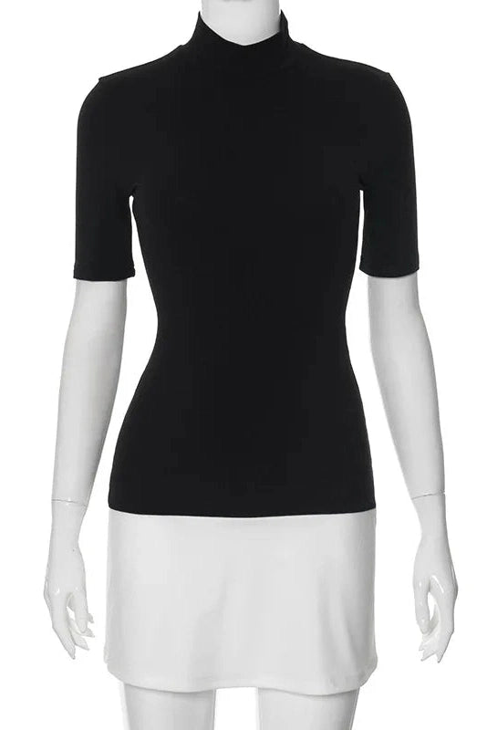 Glorol - Elegant Slim High Waist Turtleneck Mini Dress