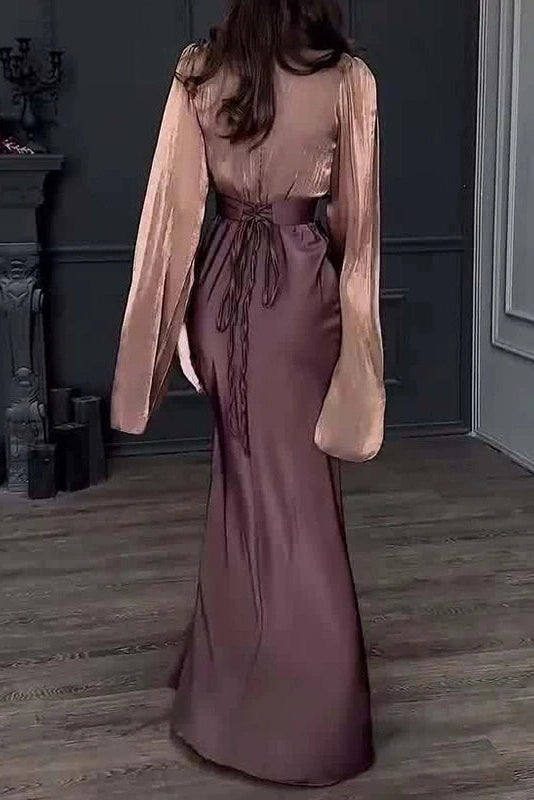 Glorol - Elegant Slim Long Sleeve High Waisted Maxi Dress