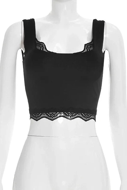 Glorol - Lace Backless Patchwork Sleeveless Top