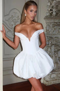 Glorol - Off-Shoulder Strapless Sleeveless  High Waist A-Line Mini Dress