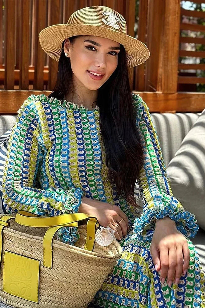 Glorol - Hollow Out Lace Backless Patchwork Loose Maxi Dress