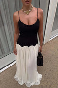 Glorol - Patchwork Spaghetti Strap Sleeveless Backless Maxi Dress