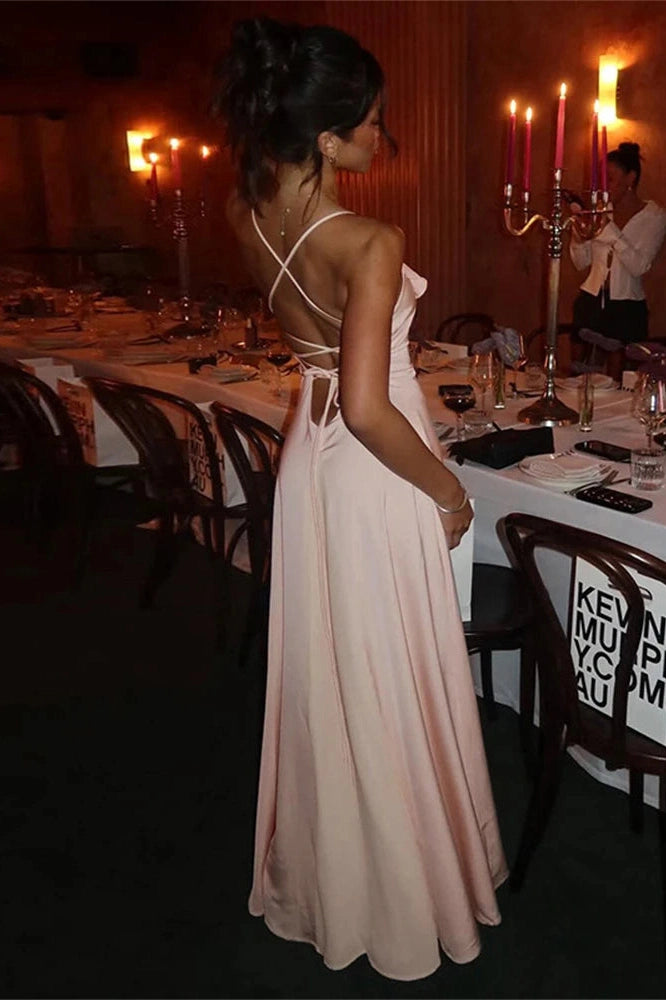Glorol - Backless Lace-Up Patchwork Slim Maxi Dress