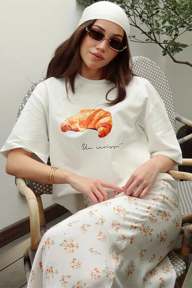 Glorol - Printed Short Sleeve Patchwork Loose Top