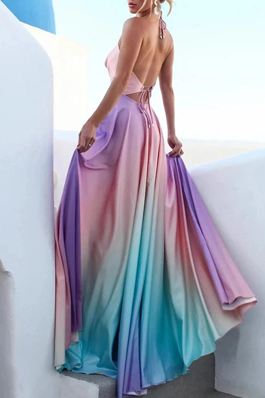 Glorol - Printed Off Shoulder Sleeveless Pleated Maxi Dress