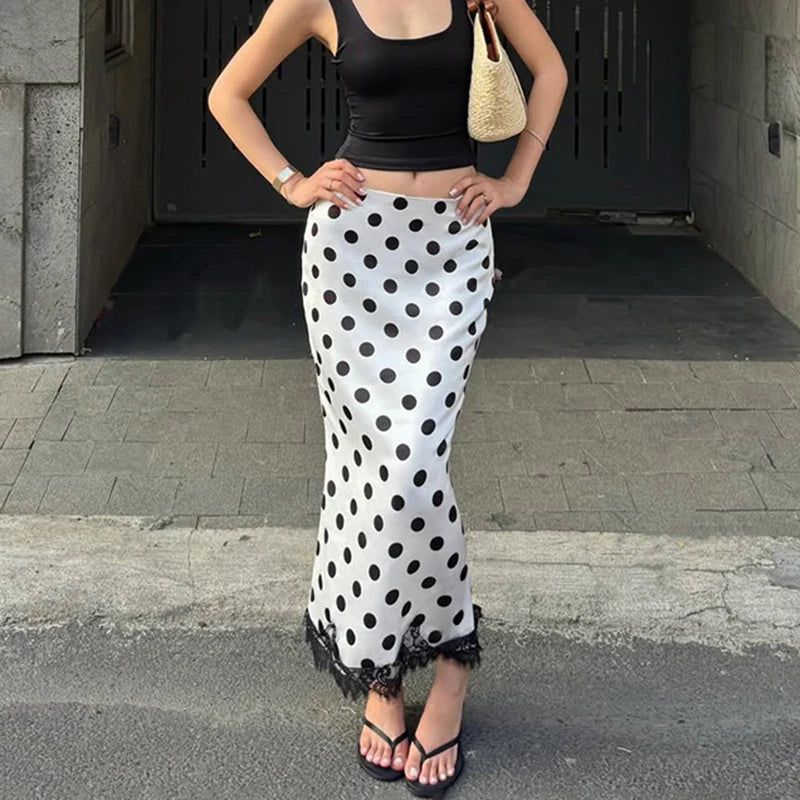 Glorol - High Waist Polka Dot Lace Skirt