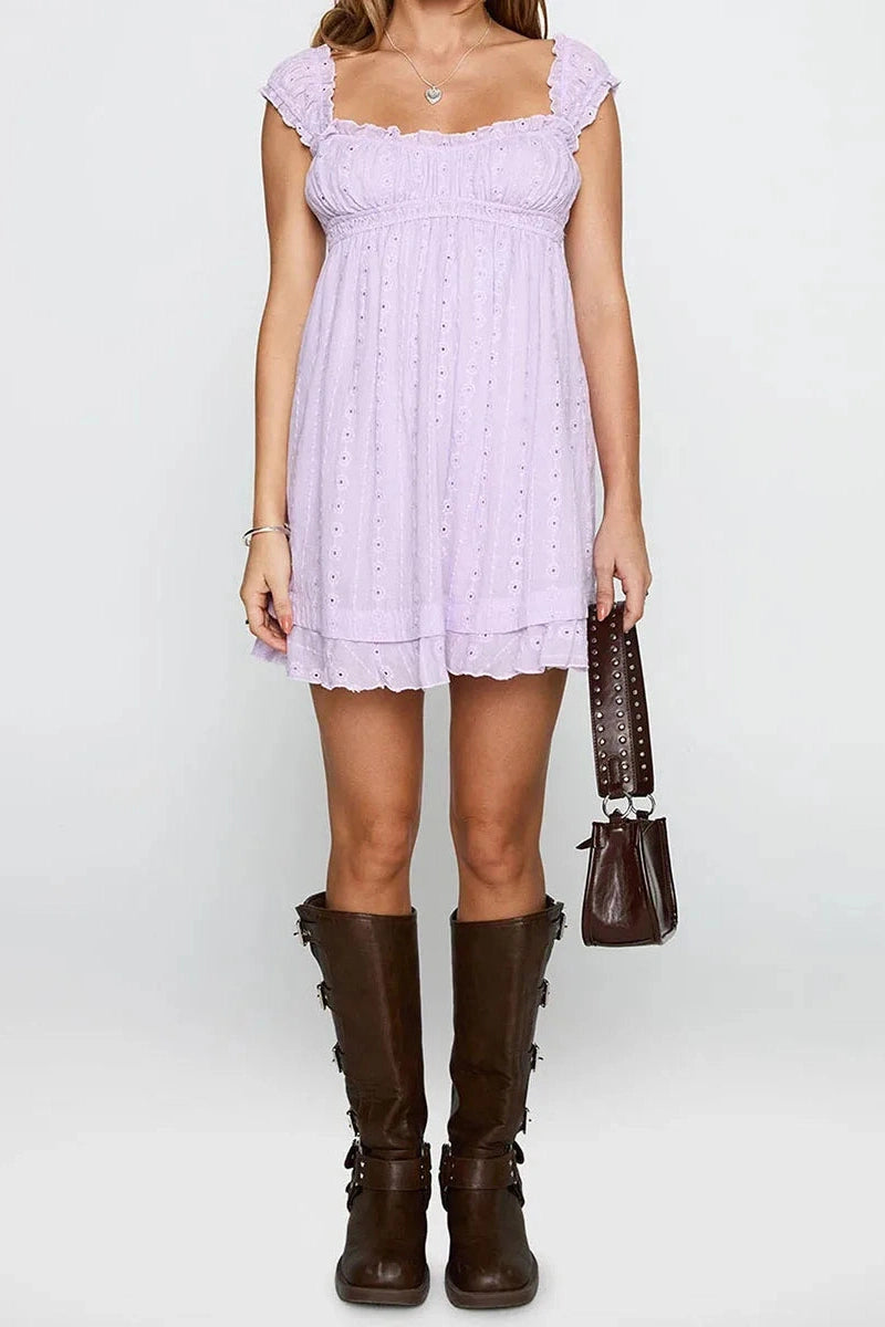 Glorol - Sleeveless Floral Embroidery Loose A-Line Mini Dress