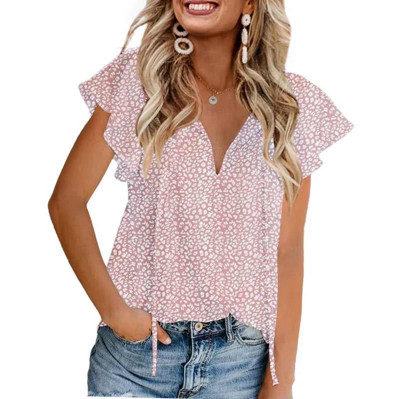 Glorol - Floral V-Neck Double-Layer Top
