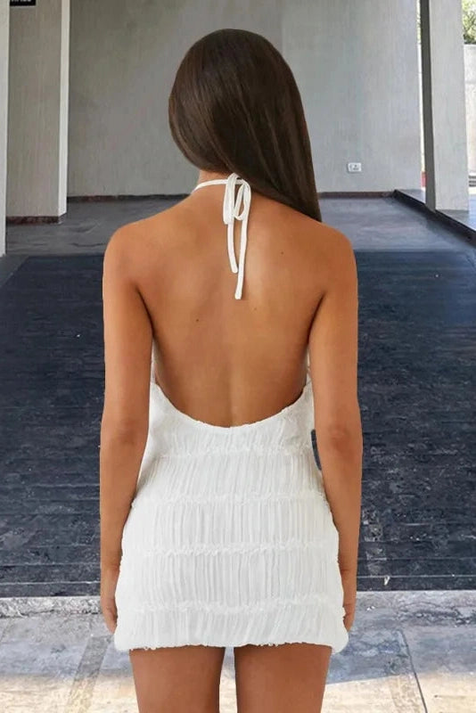 Glorol - Elegant Backless Lace Up Bodycon Mini Dress