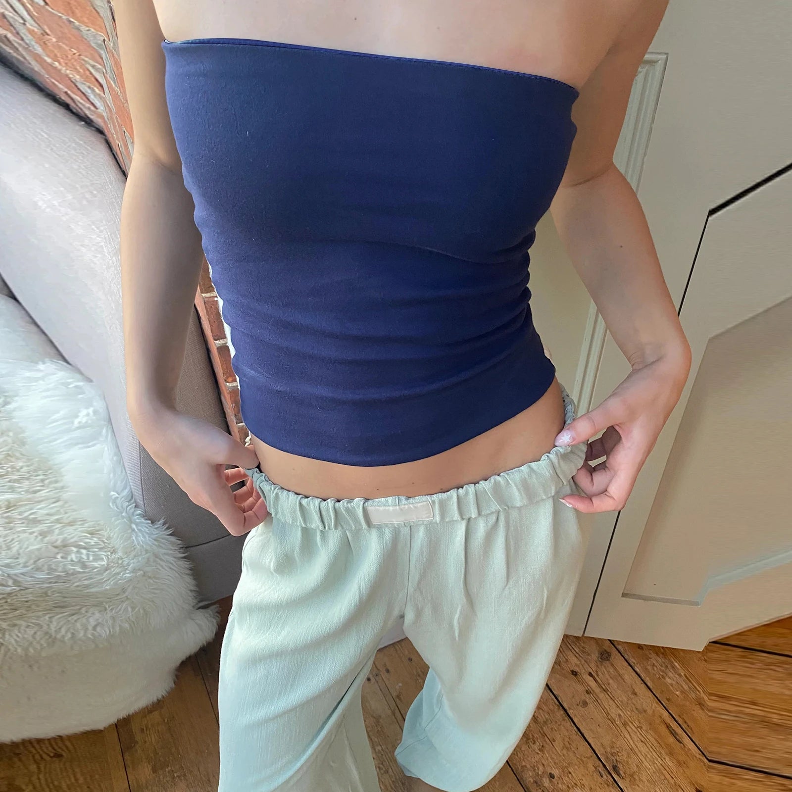 Glorol - Sleeveless Strapless Backless Slim Fit Top