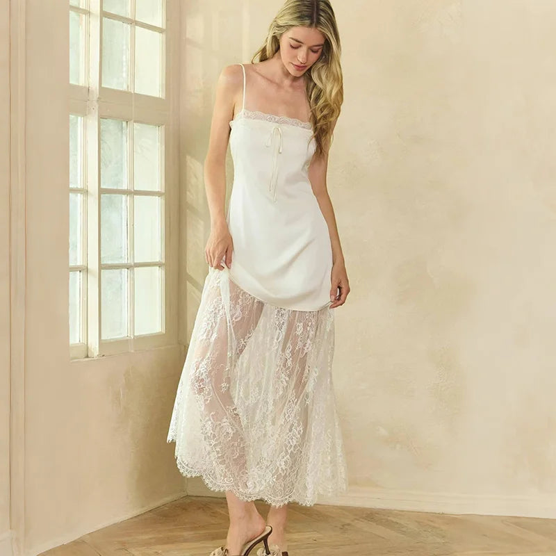 Glorol - Lace Patchwork Lace Up Backless Maxi Dress