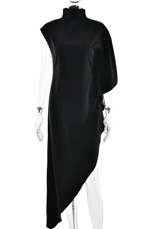 Glorol - Elegant Loose Turtleneck Sleeveless High Waist Irregular Maxi Dress