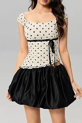 Glorol - Dot Print Slim Fit Square Neck Top