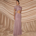 Glorol - Elegant Hollow Out Patchwork See Through Maxi Dress