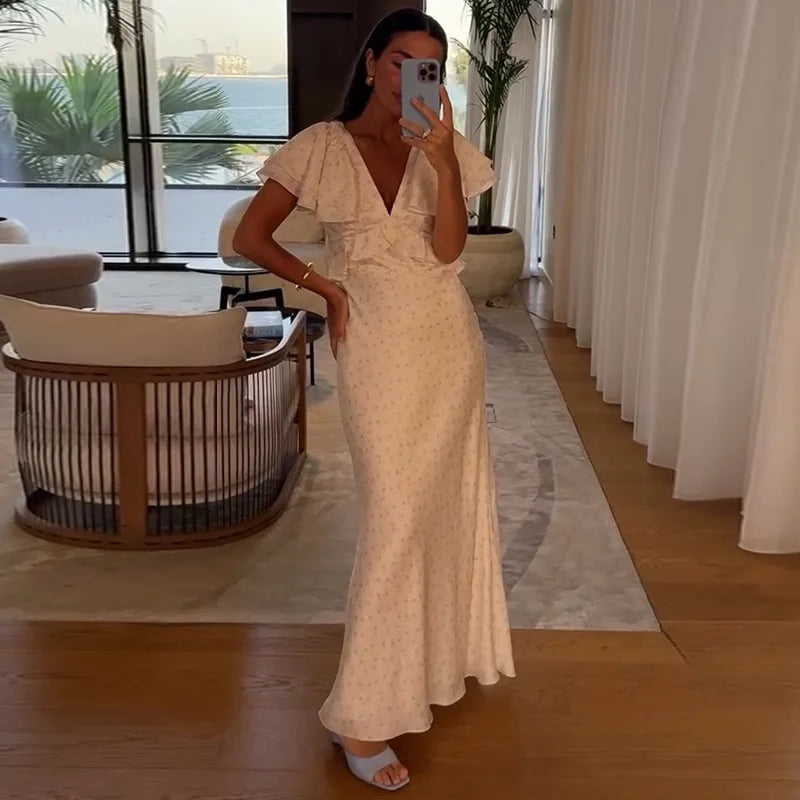 Glorol - Printed V-Neck Slim Fit Maxi Dress