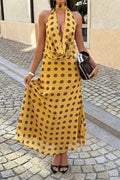 Deep V-Neck High Waist Sleeveless Printed Maxi Dress
