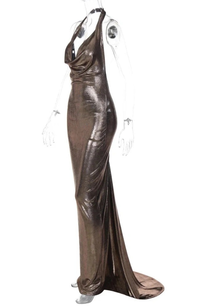 Glorol - Deep V Neck Sleeveless Backless Elegant Maxi Dress