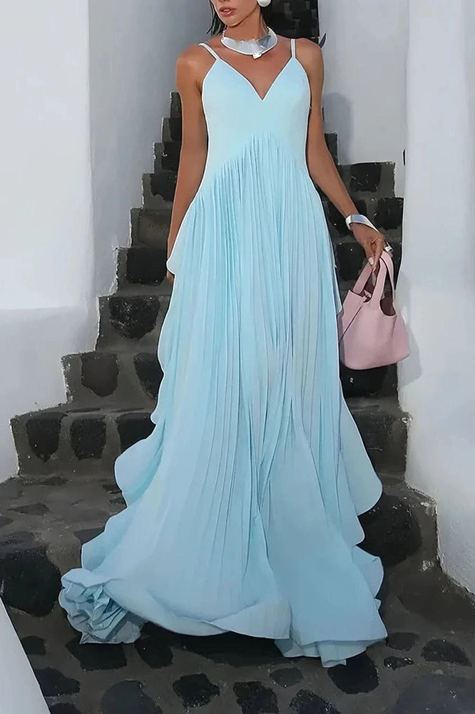 Glorol - Elegant V-Neck Sleeveless High Waist Maxi Dress