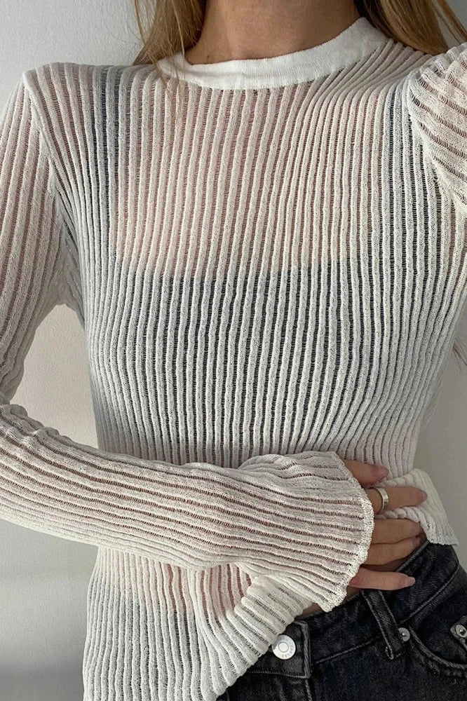 Glorol - See-Through Slim Long Sleeve Top