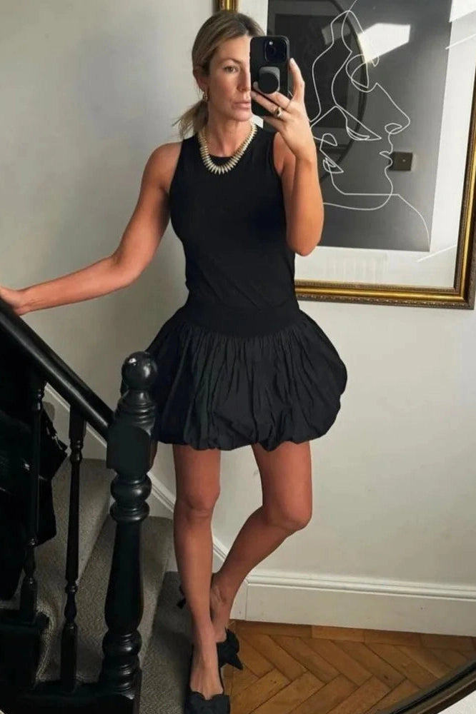 Glorol - Sleeveless Round Neck High Waist Backless A-line Mini Dress