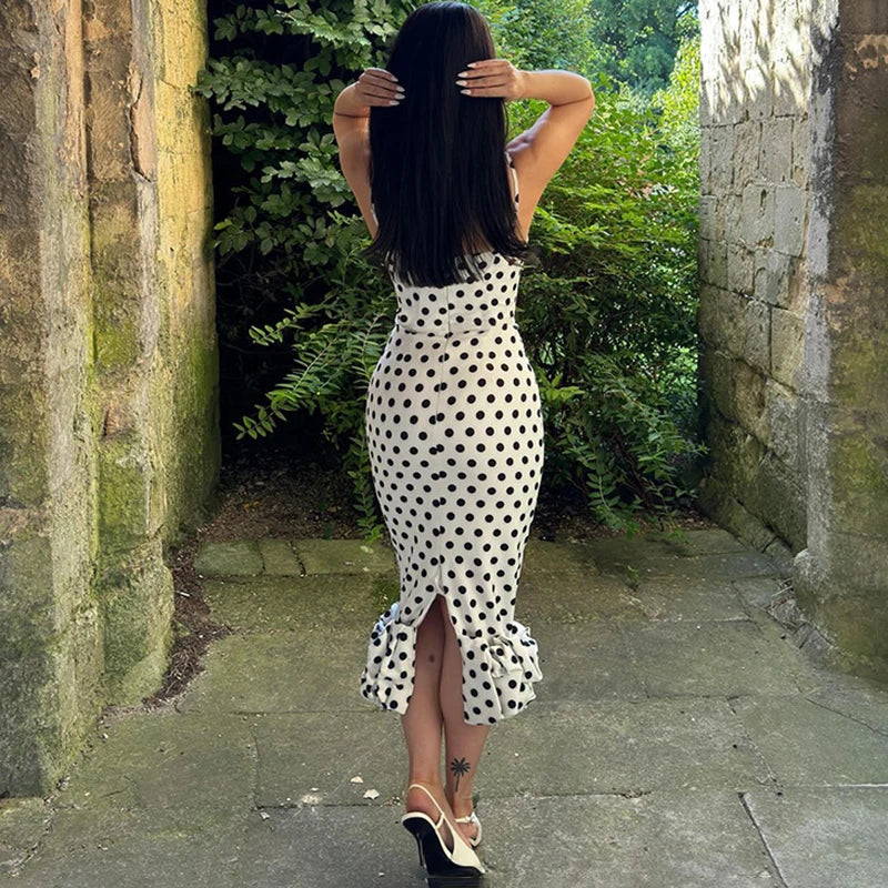Glorol - Polka Dot Slim Sleeveless Midi Dress