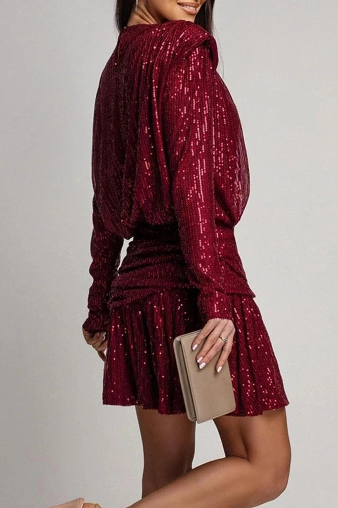 Glorol - Elegant Fit High Waist O-Neck Mini Dress
