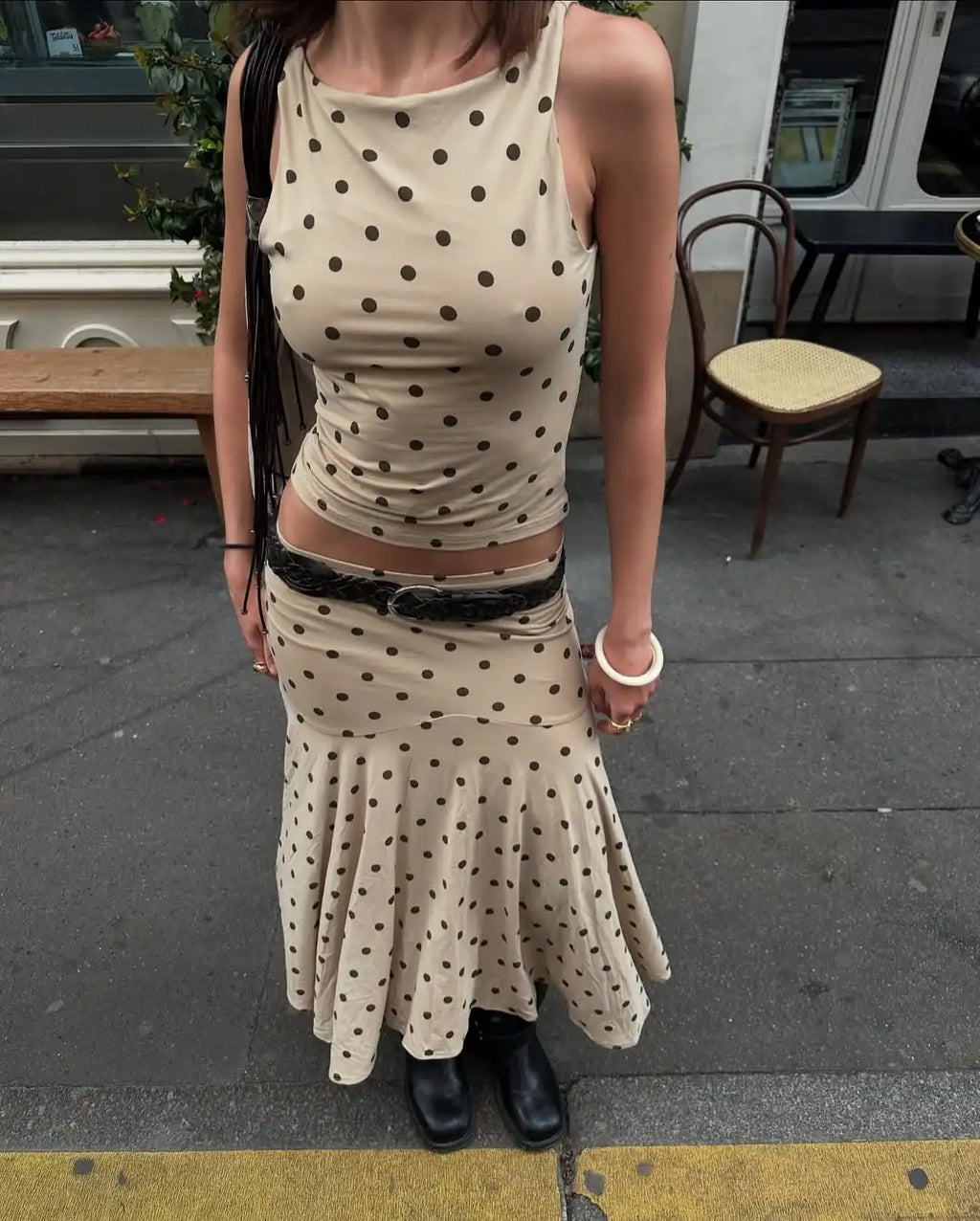 Glorol - Elegant Asymmetrical Polka Dot Chiffon Skirt
