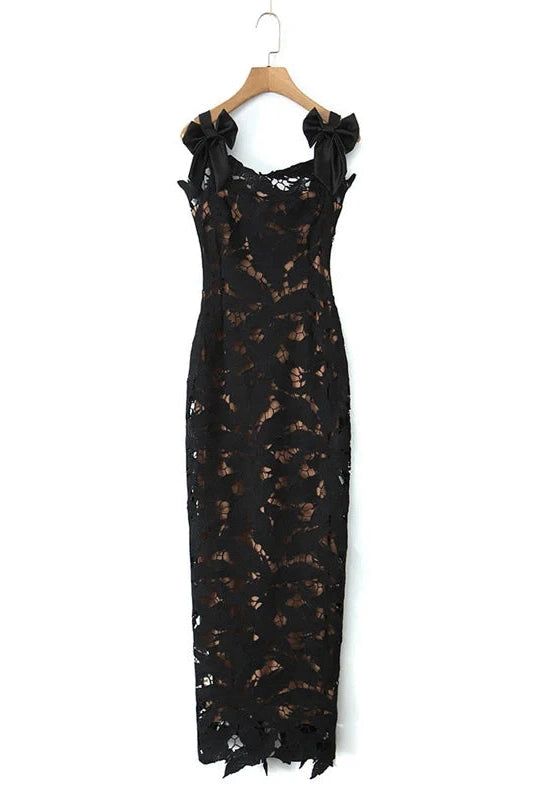 Glorol - Hollow Out Patchwork Backless Bodycon Maxi Dress