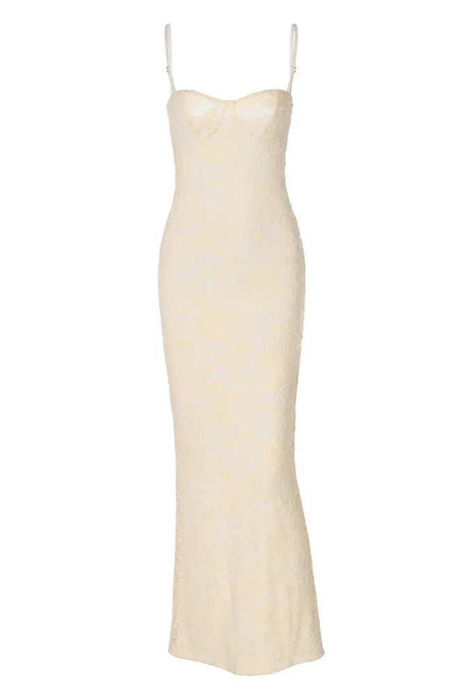 Glorol - Lace Printed Backless Patchwork High Waist Maxi Dress