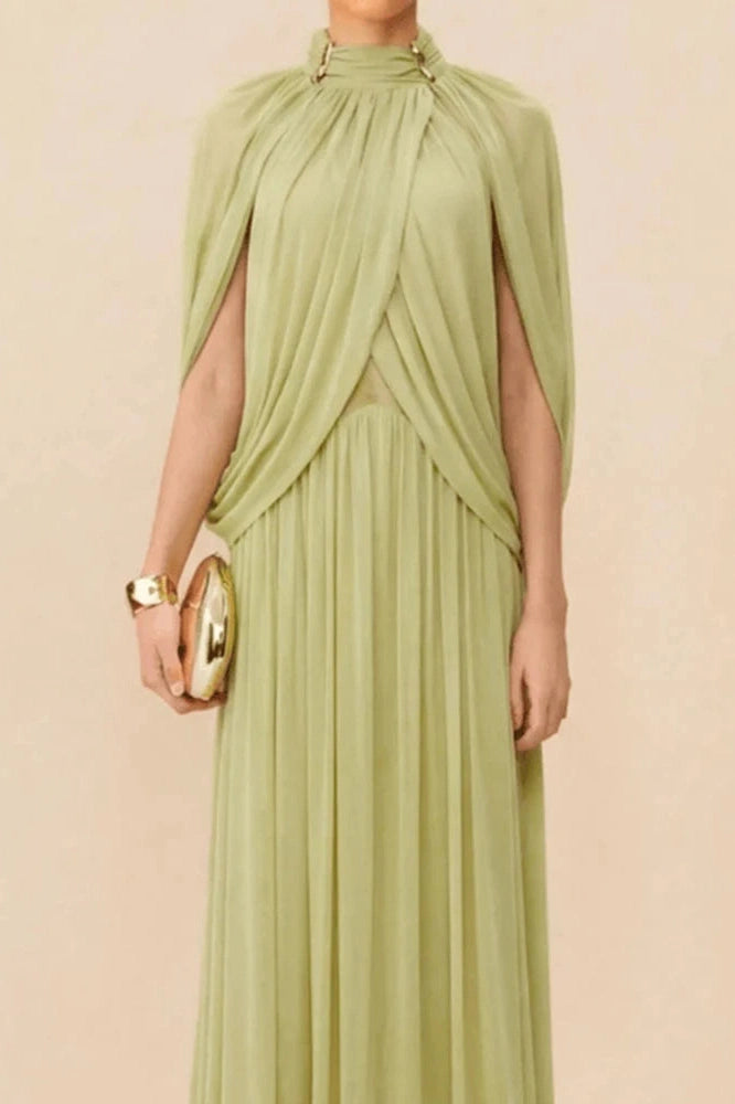 Glorol - Hollow Out Shawl Sleeve Slim High Waist Maxi Dress