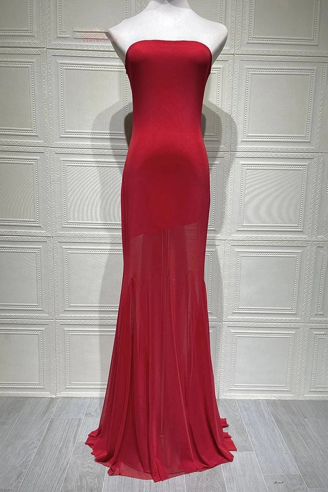 Glorol - Off-Shoulder Strapless Sleeveless Backless Bodycon Maxi Dress