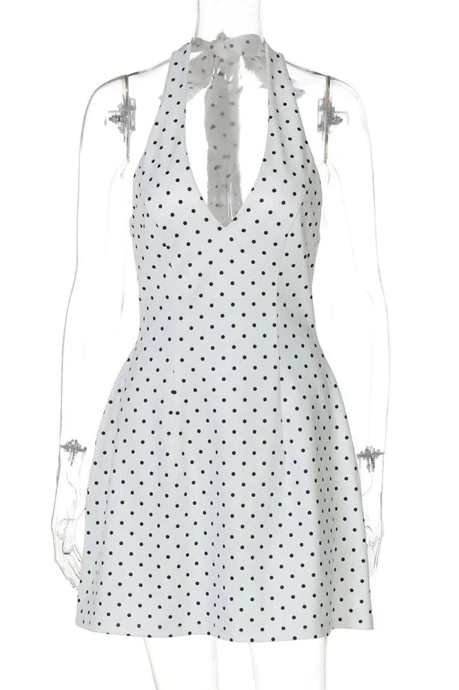 Glorol - Lace-Up V-Neck Backless High Waist Mini Dress