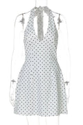 Glorol - Lace-Up V-Neck Backless High Waist Mini Dress