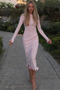 Backless Long Sleeve Midi Dress