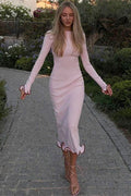 Glorol - Backless Long Sleeve Midi Dress