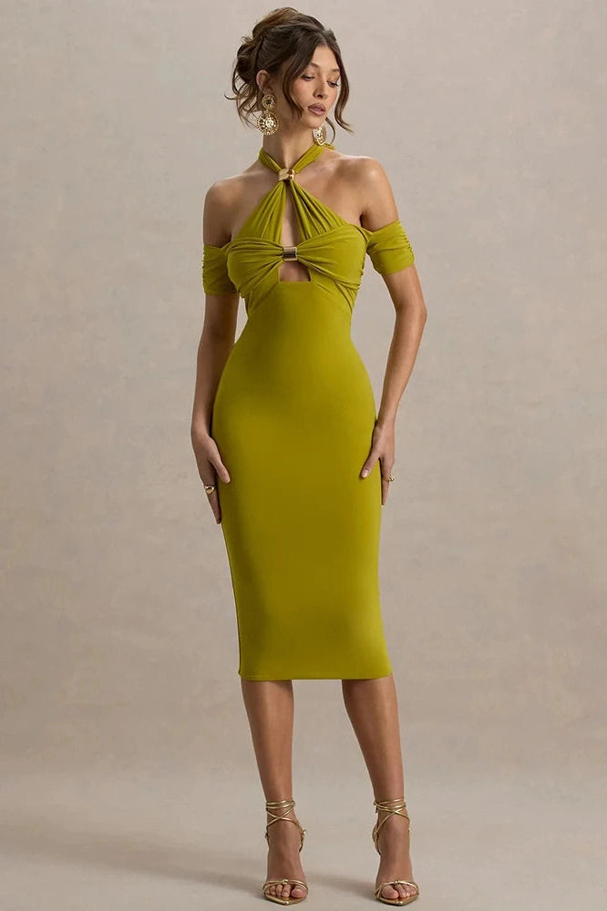 Glorol - Hollow Out Backless Off-Shoulder Sleeveless Midi Dress