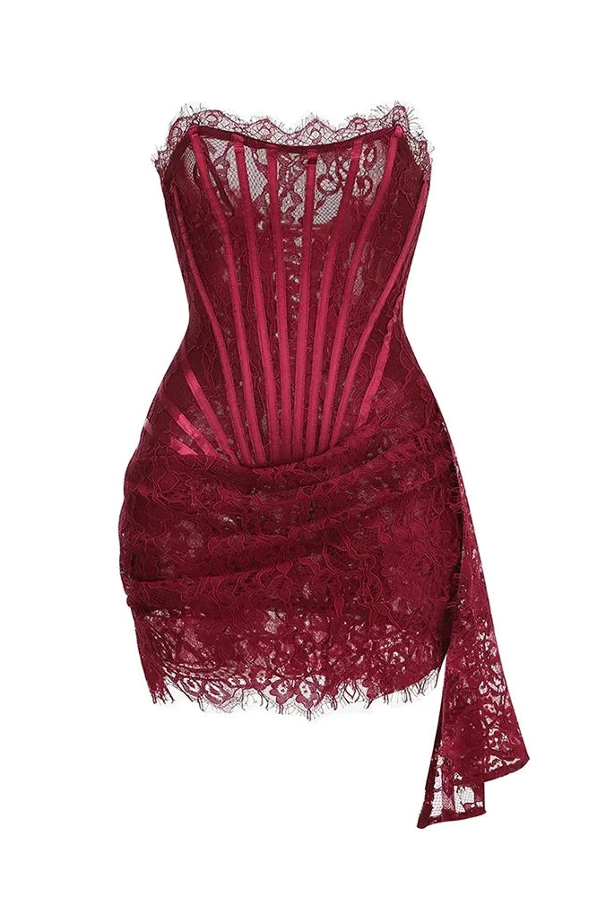 Glorol - Lace See-Through Patchwork Bodycon Irregular Mini Dress