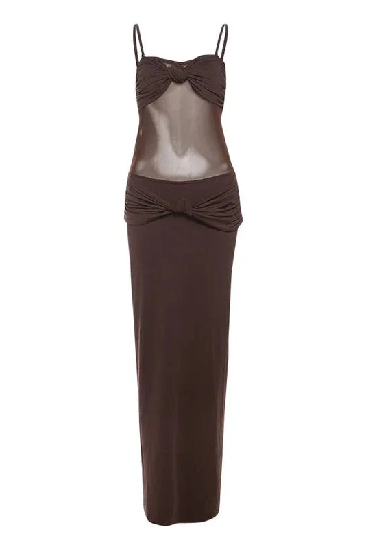 Glorol - Elegant Spaghetti Strap Backless See-Through Maxi Dress