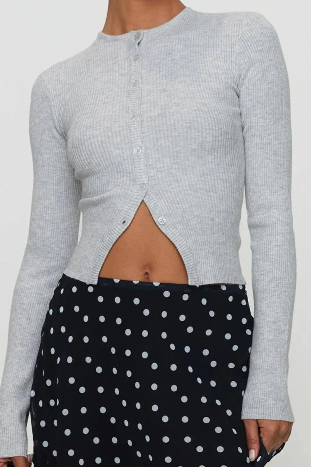 Glorol - Slim Fit Long Sleeve Button-Up Knitted Top